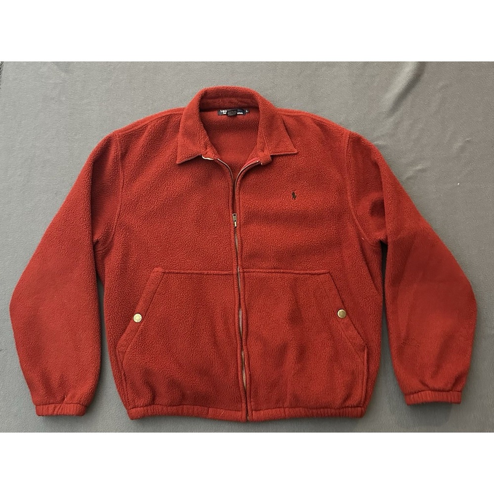 Vintage Polo Ralph Lauren Harrington Jacket Mens Large Red Fleece Full Zip